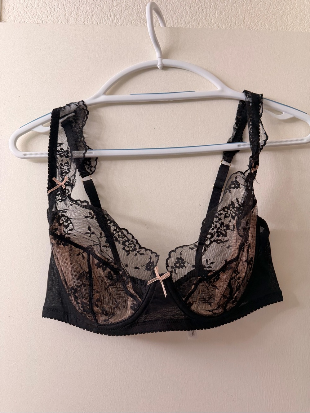 Adore Me Black Lace Sheer Underwire Bra with Nude Lining